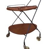 Vintage Scandinavian serving trolley in teak and metal, metal wheels, 1960s