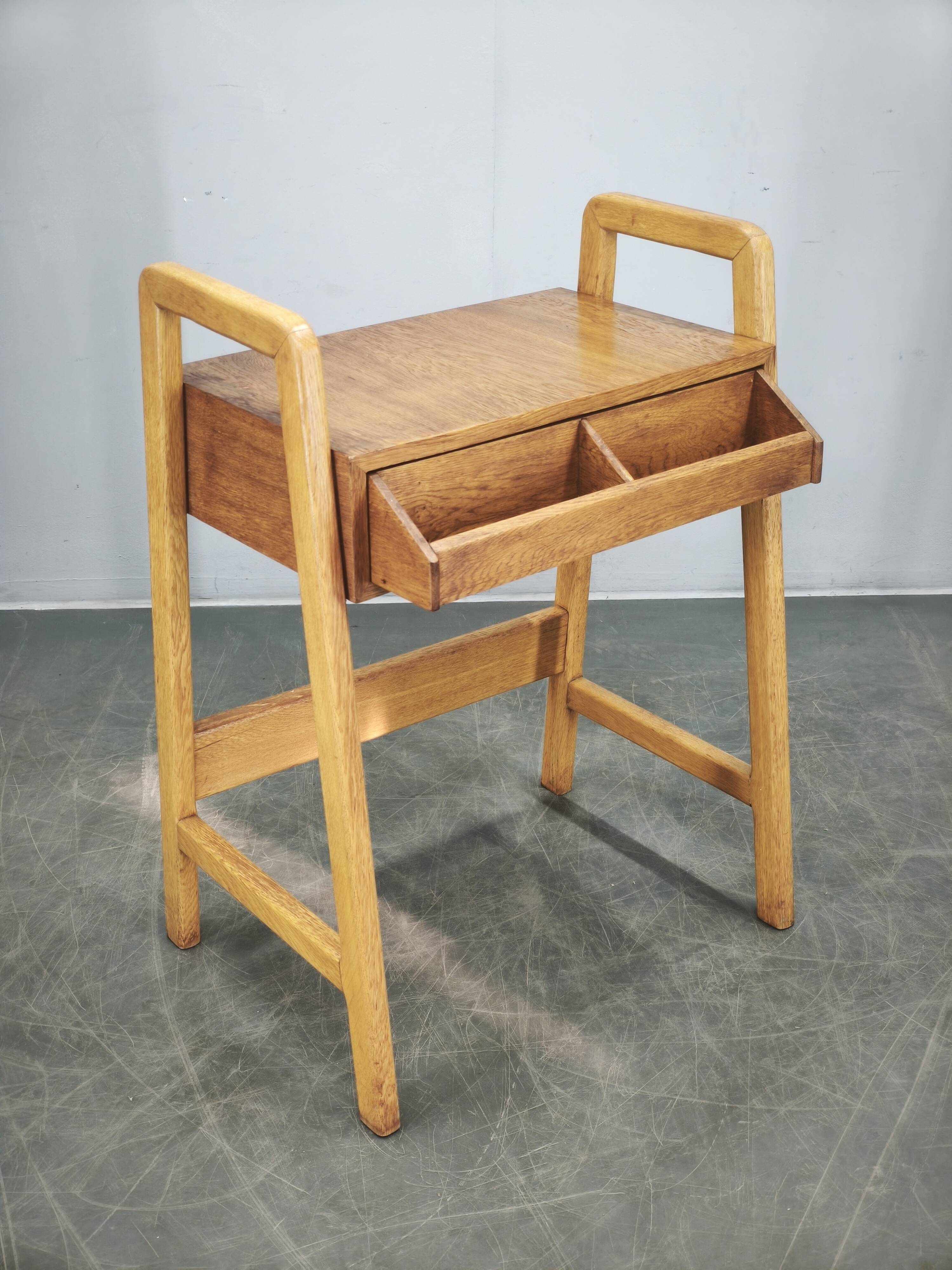 1960s Czech Oak Side Table with Integrated Storage Drawer