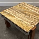 Italian 1970s coffee table in Breccia Sarda marble & steel legs – caramel tones