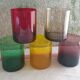 Set of 5 colored mouth-blown glasses 70's