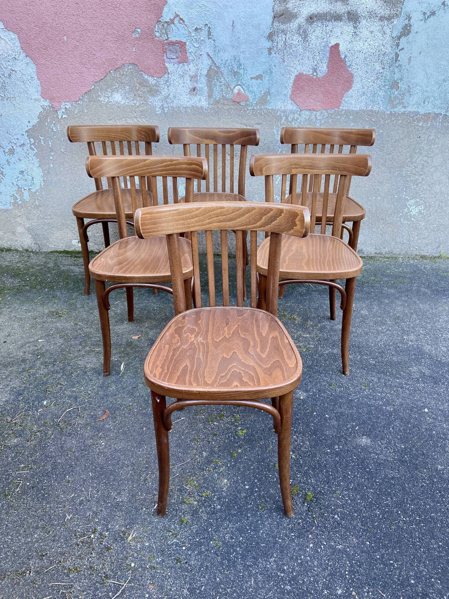 Lot de 6 chaises viennoise bois courbé 1970