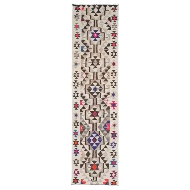 1970s Vintage Turkish Hand-Knotted Wool Cotton Beige Runner Rug 91x350