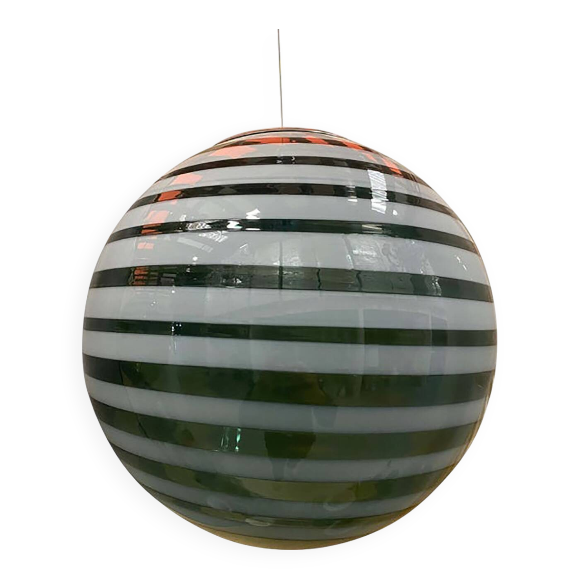 Contemporary Green and White Swiriling Sphere Pendant in Glass