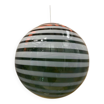 Contemporary Green and White Swiriling Sphere Pendant in Glass