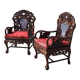 Lot de 2 chaises asiatiques chinoises vintage en palissandre sculpté avec marbre