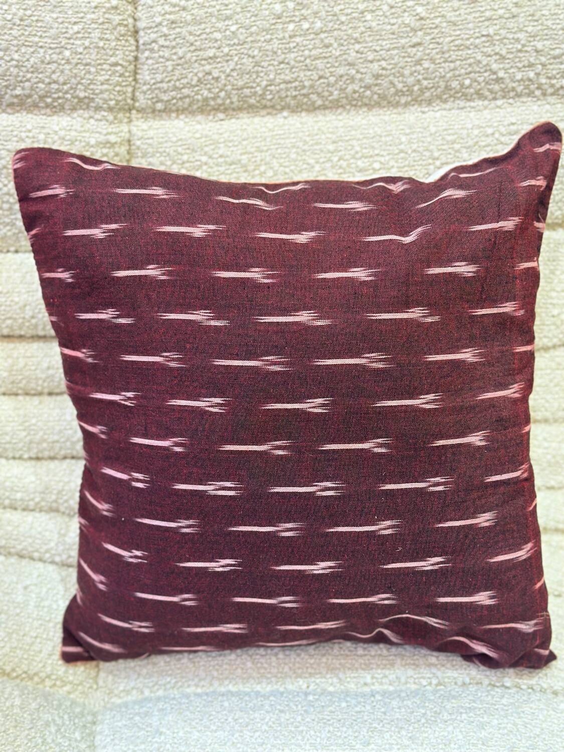 Indian blockprint cushion cover in burgundy cotton
