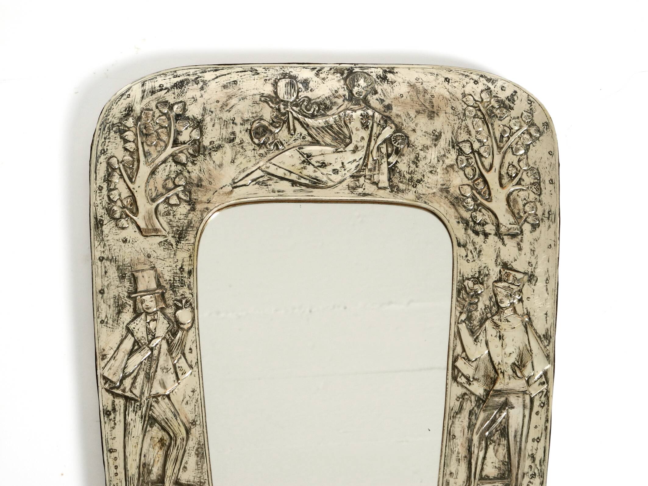 Beautiful Mid-Century Modern Wall Mirror with a Silver-Plated Frame