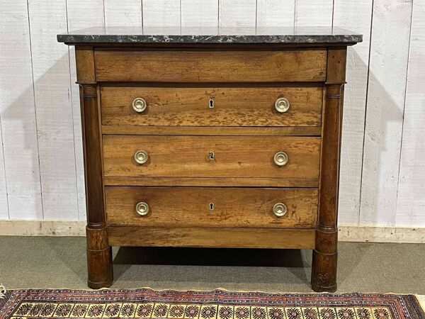 Commode Empire 19ème en noyer et dessus marbre gris St Anne