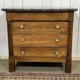 19th-century Empire commode in walnut with a grey St Anne marble top.