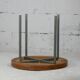 Side table tubular steel base, round top strapping wood, France, circa 1950
