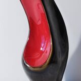 Vintage red and black pearlescent ceramic vase from the 1950s-1960s.