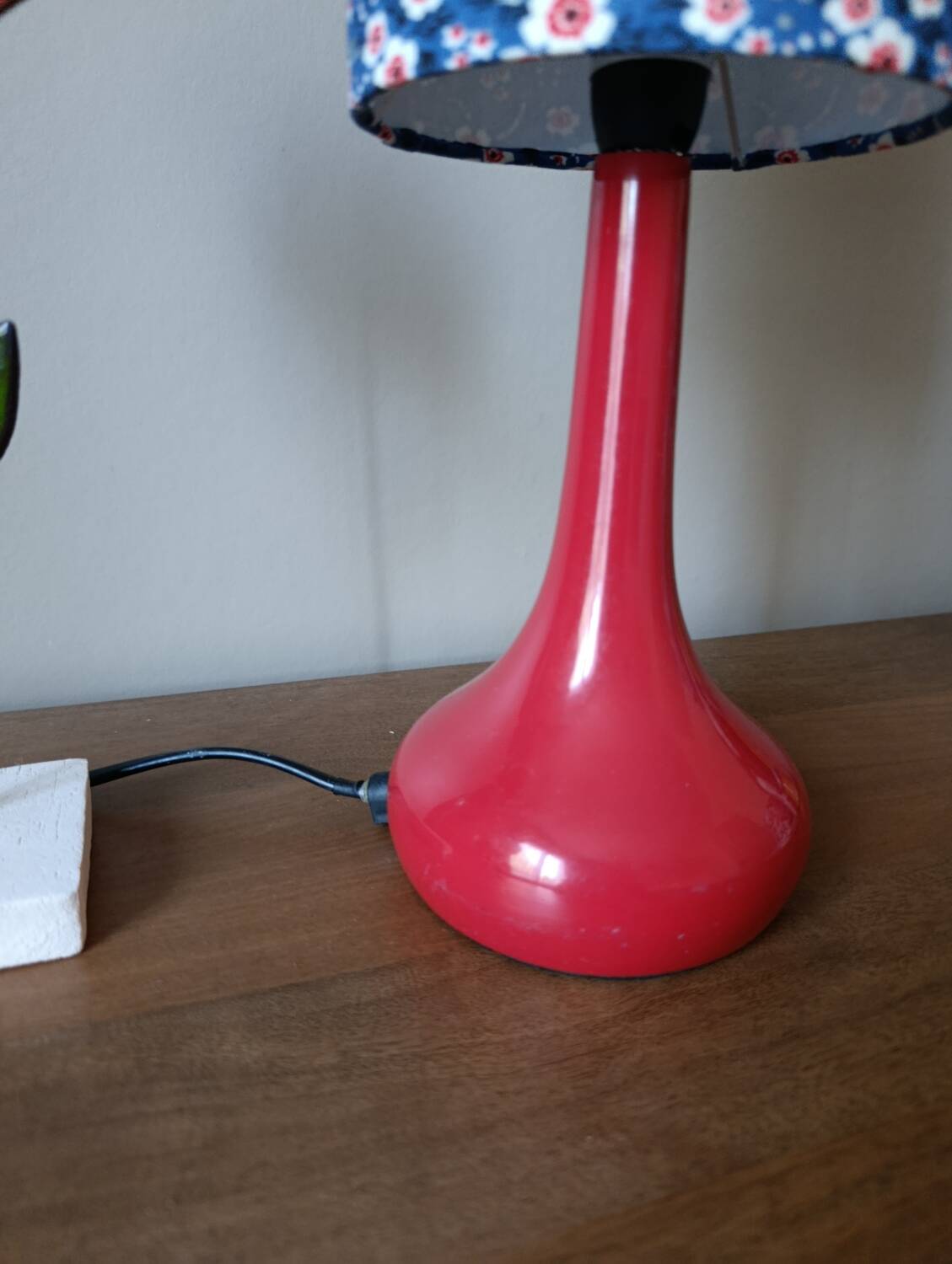Vintage red bakelite touch lamp, Liberty floral lampshade