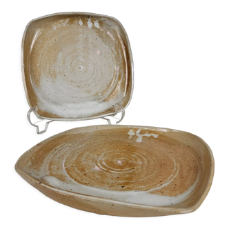 2 plates / flat rectangular dishes in stoneware Lion Stone