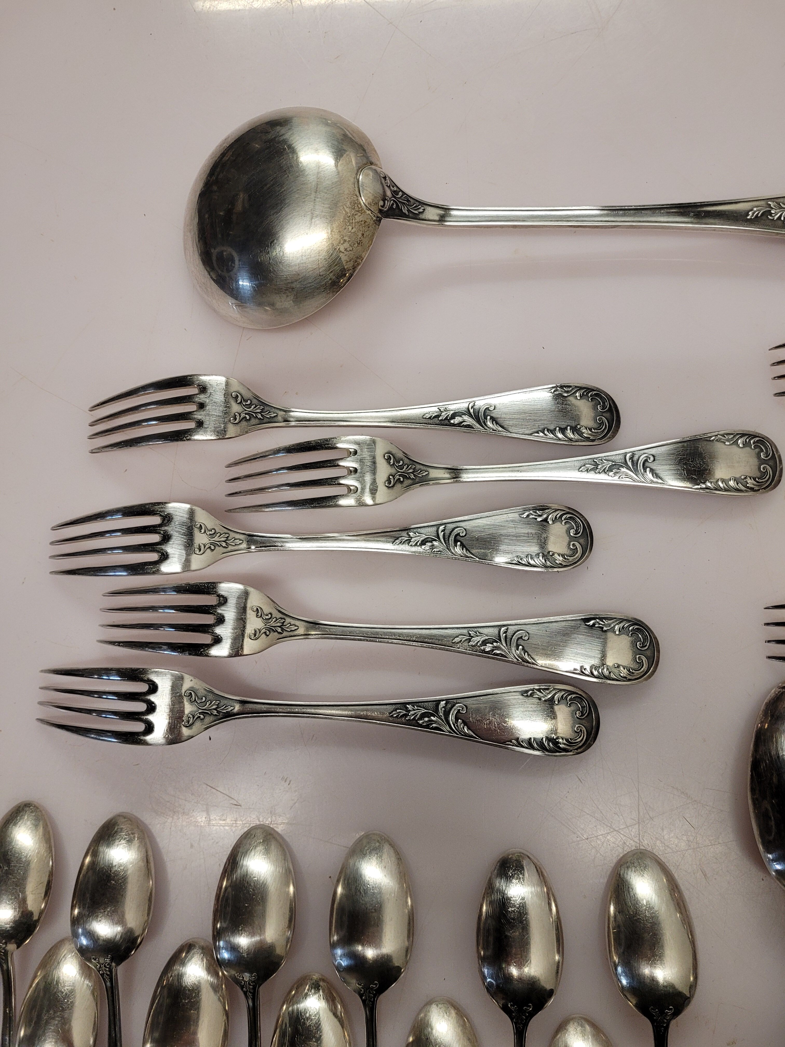 Old silver metal service with box