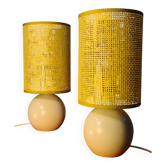 Paire de lampe chevet bois et abat jour en jonc, scandinave