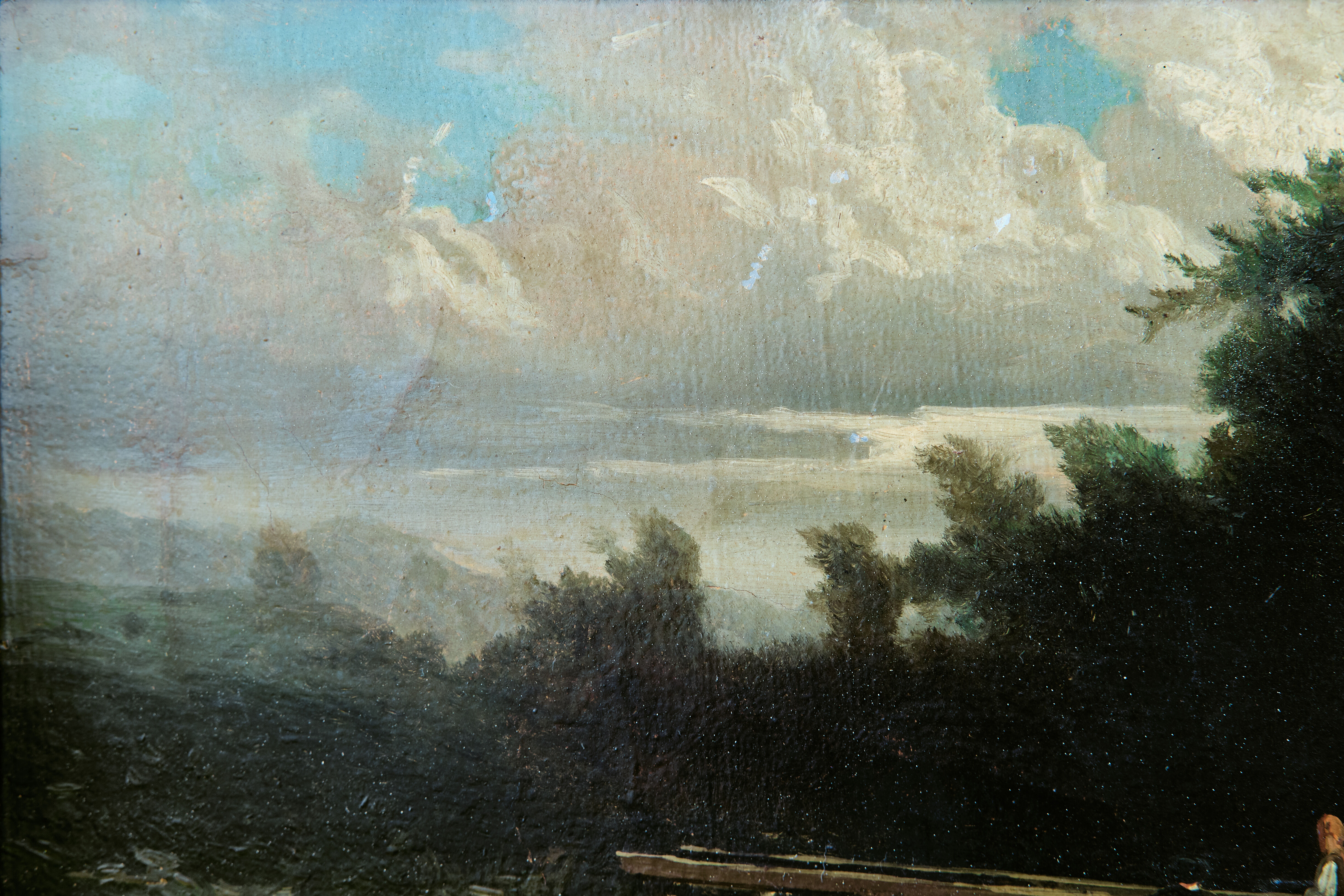 <paysage avec des ponts et des gens>, peintre italien du 19ème siècle
