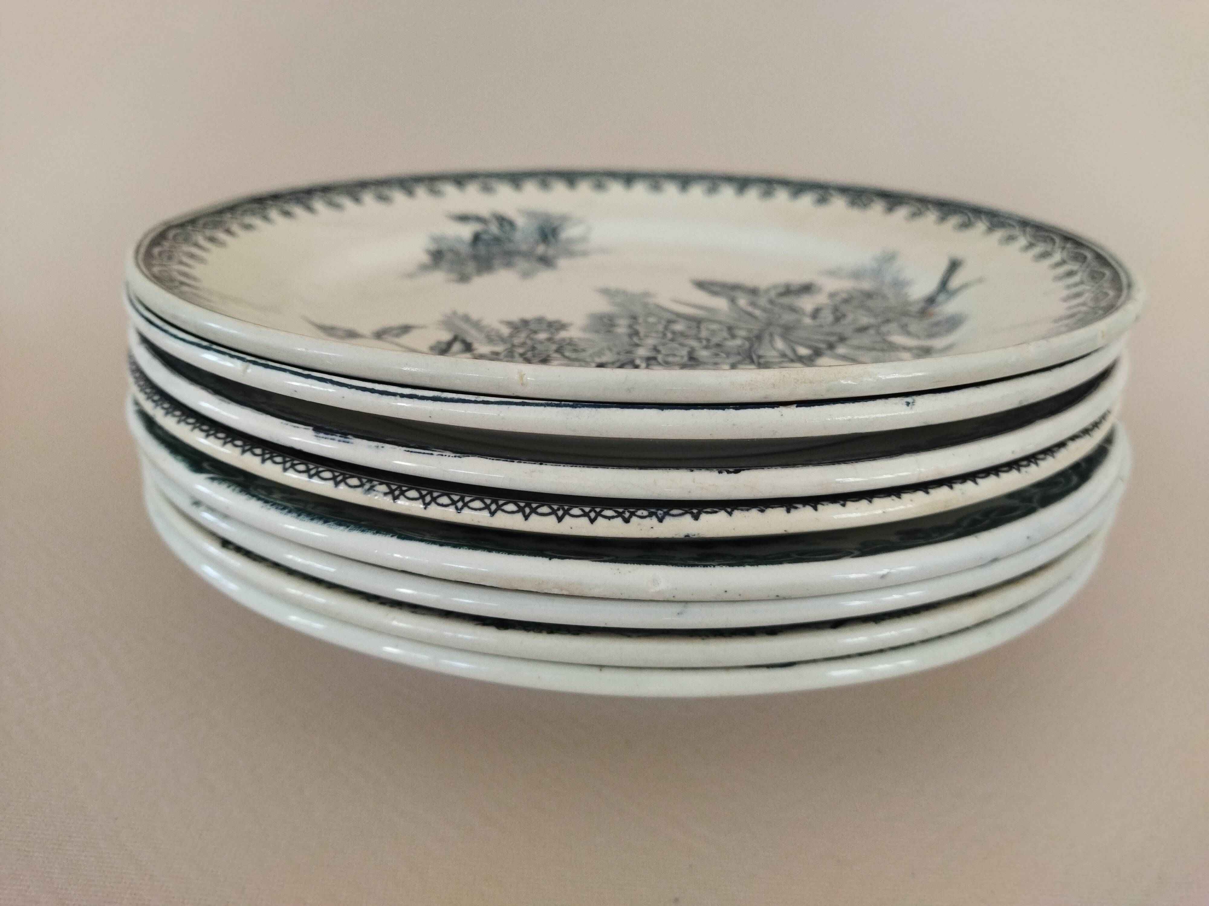 8 iron earthenware plates (St Amand Hamage HB & Cie Sarreguemines Digoin)