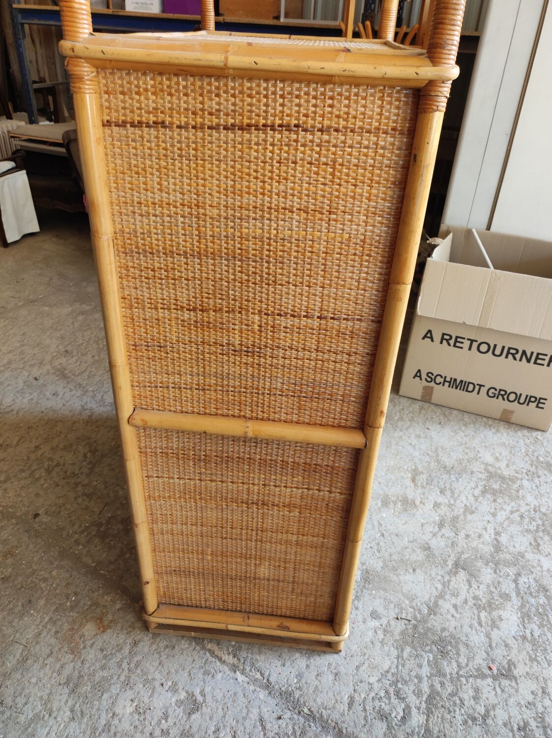 Two-door wicker and bamboo wardrobe