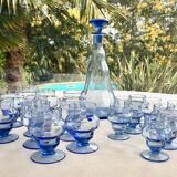 Set carafe et 20 verres art déco myosotis
