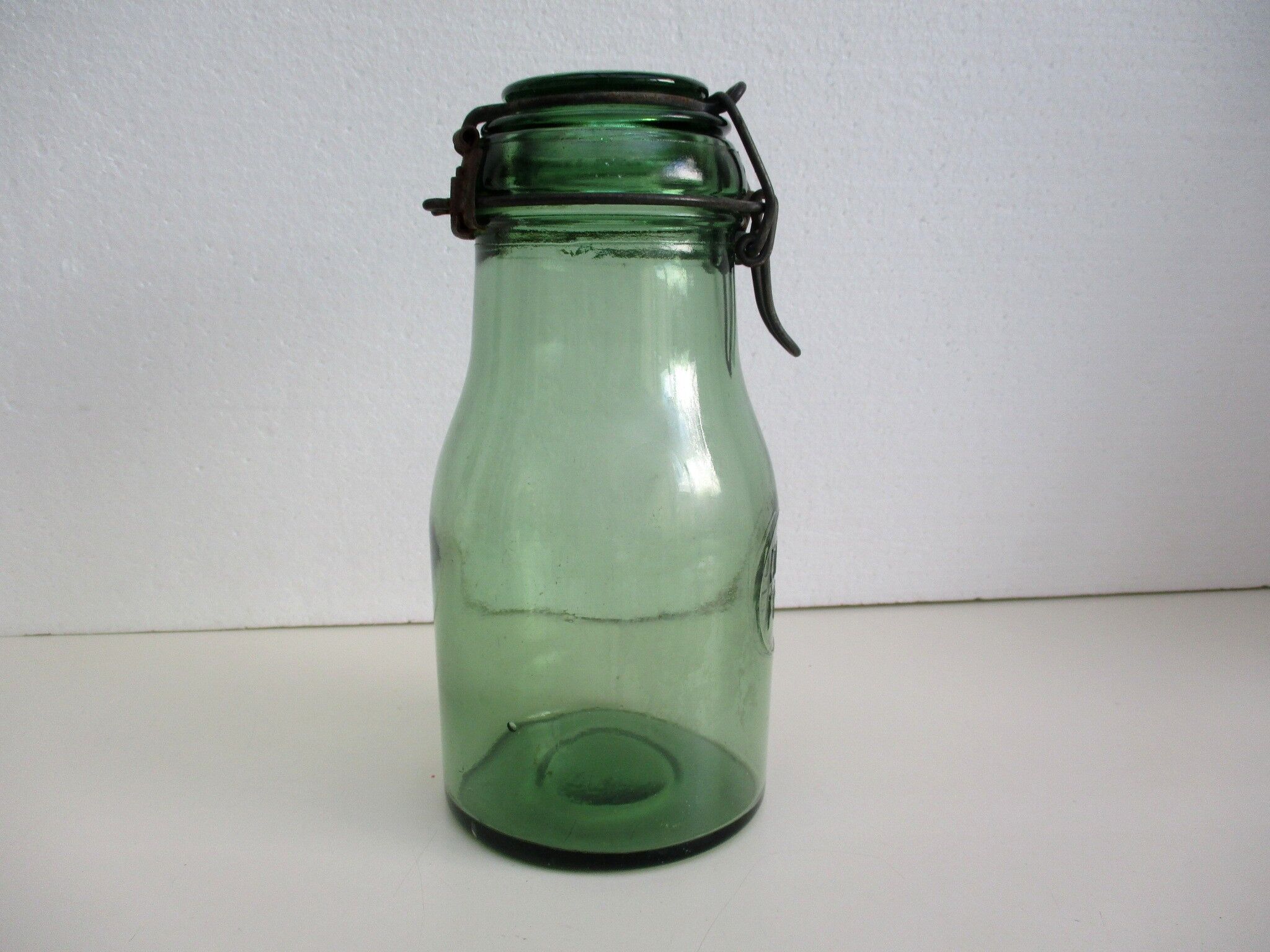 Old green glass jar, "DURFOR"