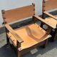 Brutalist armchair in wood and leather 60s