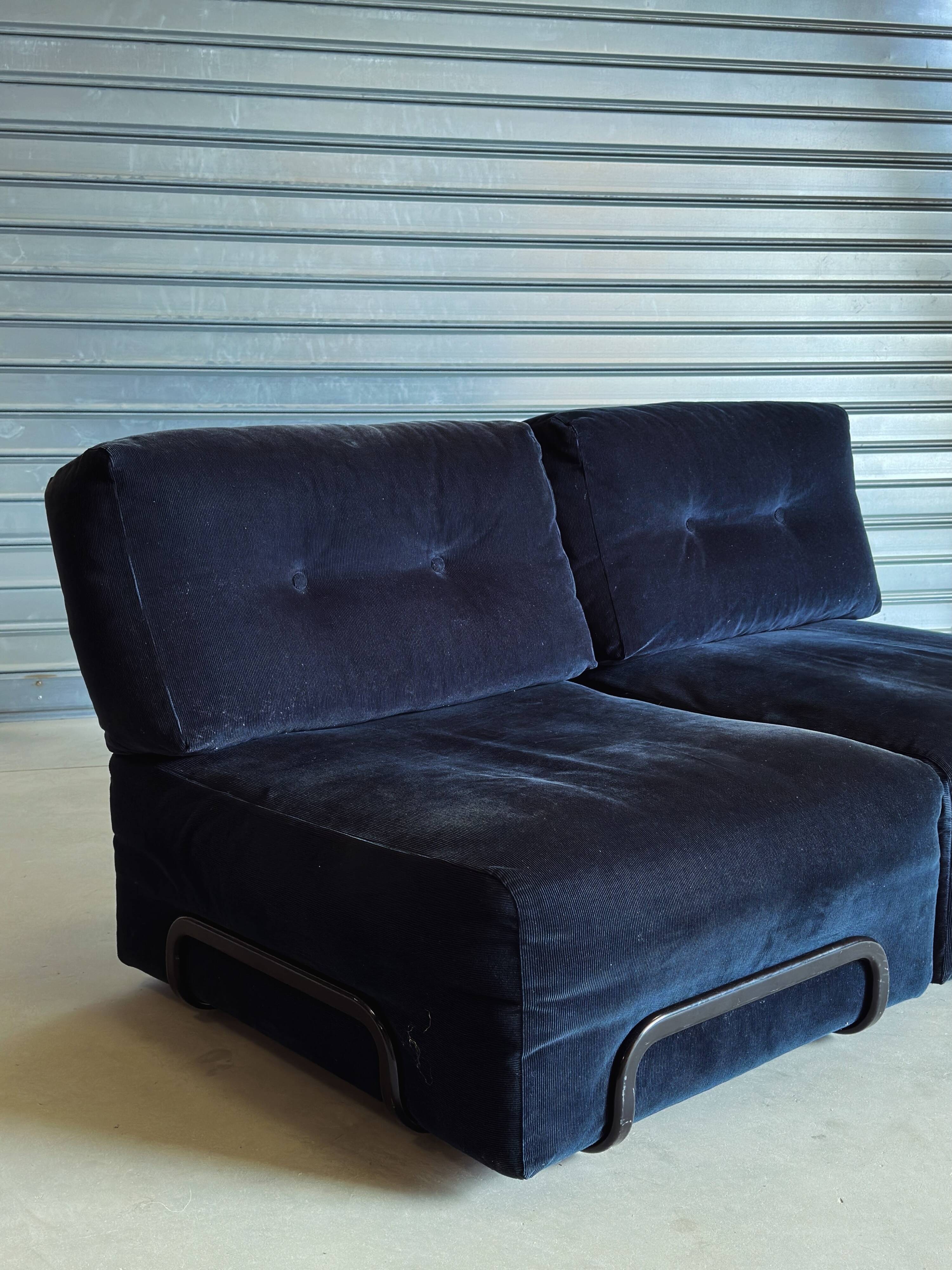Canapé modulaire vintage en velours bleu nuit – 2 modules