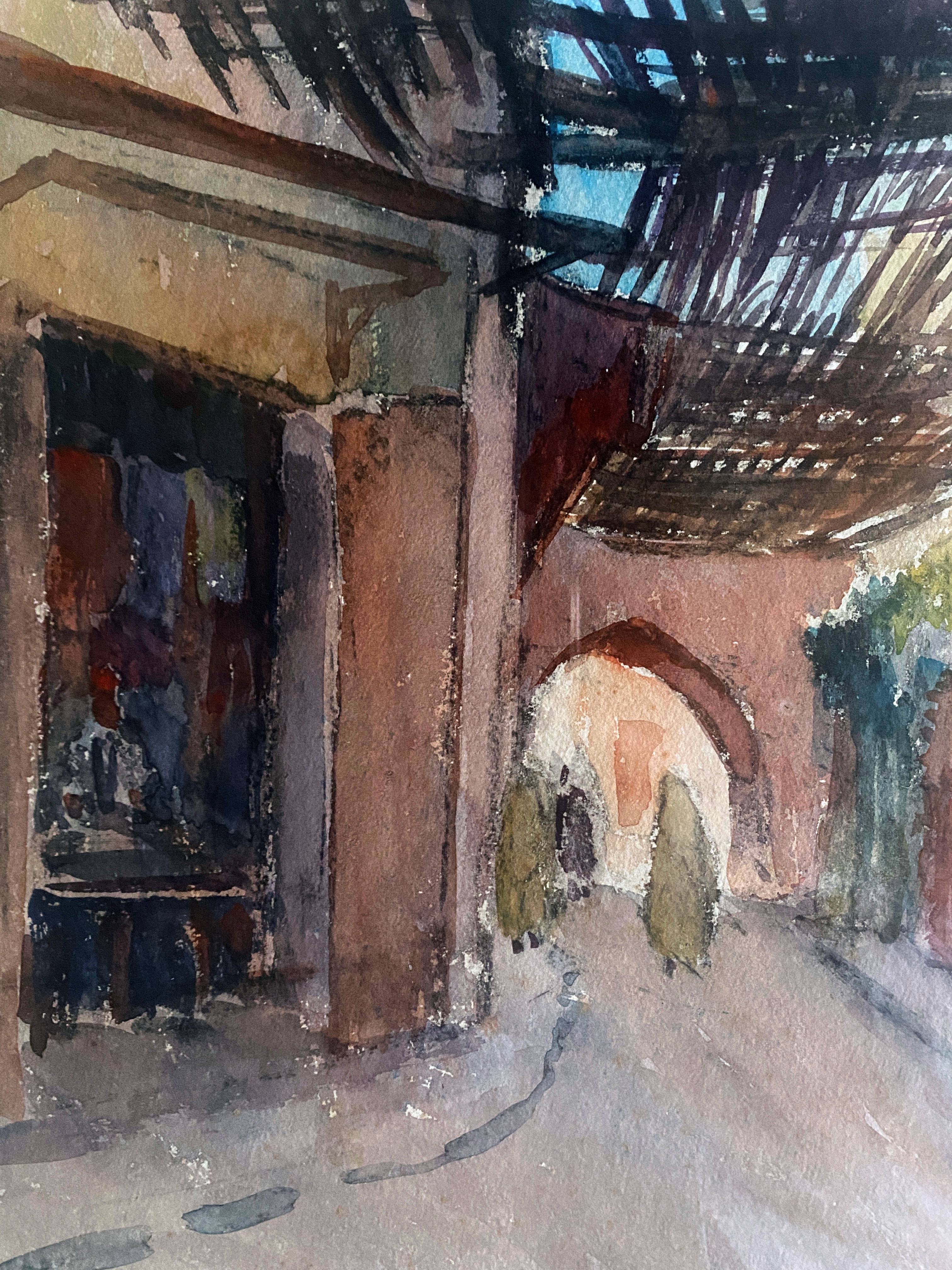 Watercolor painting "Ruelle de la Medina" Orientalist Morocco by Denise Richier