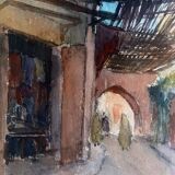 Watercolor painting "Ruelle de la Medina" Orientalist Morocco by Denise Richier