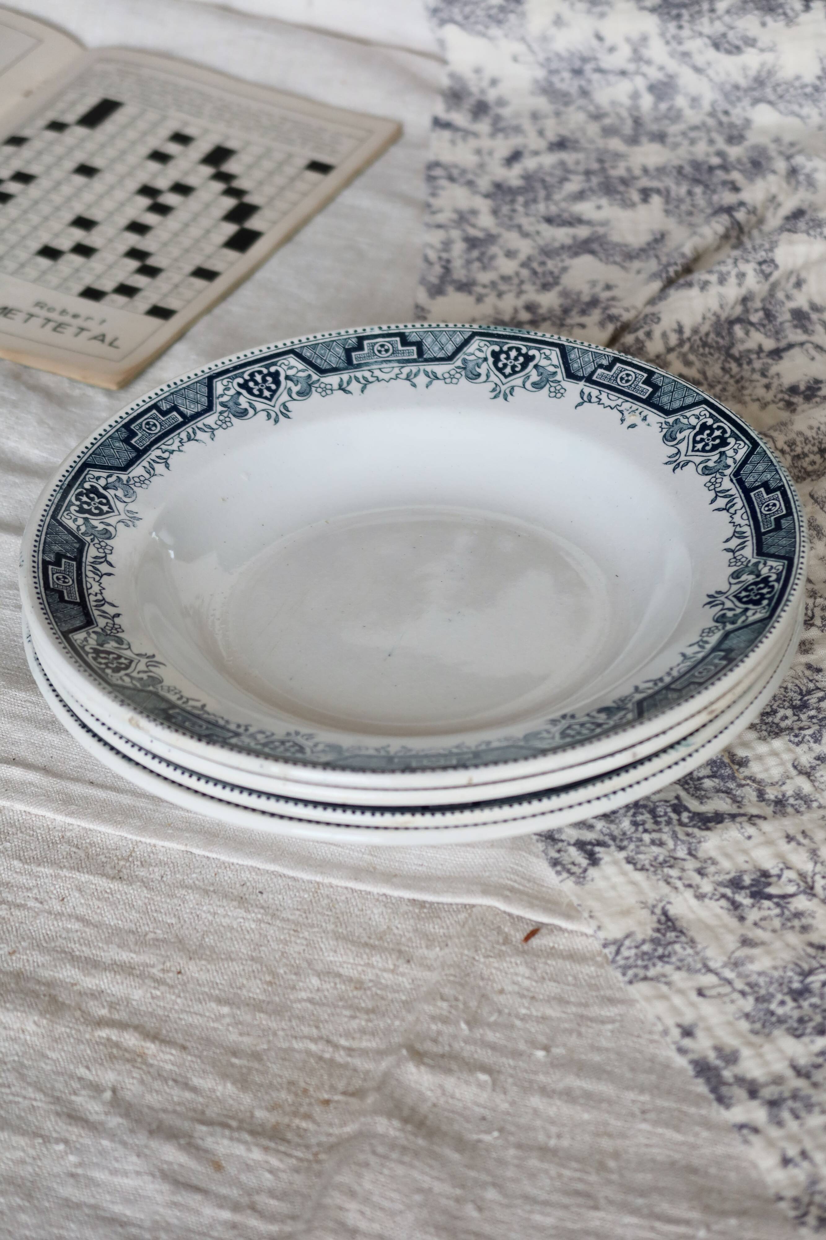 4 vintage deep plates in ironstone, Morocco model - Moulin des Loups