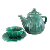 Tea set (teapot + cup & saucer) green glazed ceramic