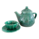 Tea set (teapot + cup & saucer) green glazed ceramic
