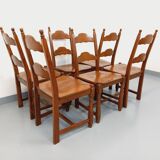 Set of 6 vintage brutalist chairs in oak wood from the 60s