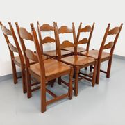 Set of 6 vintage brutalist chairs in oak wood from the 60s