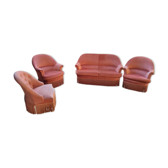Ensemble canapé et fauteuils crapaud