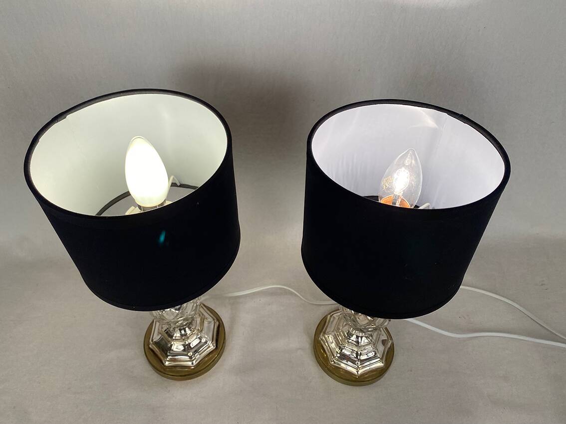 Pair of crystal églomisé table lamps