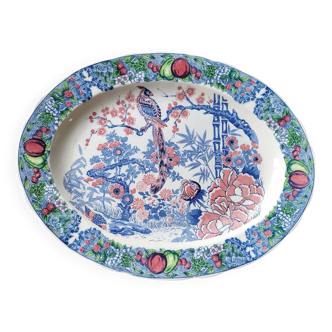 Plat ovale japonisant décor paon