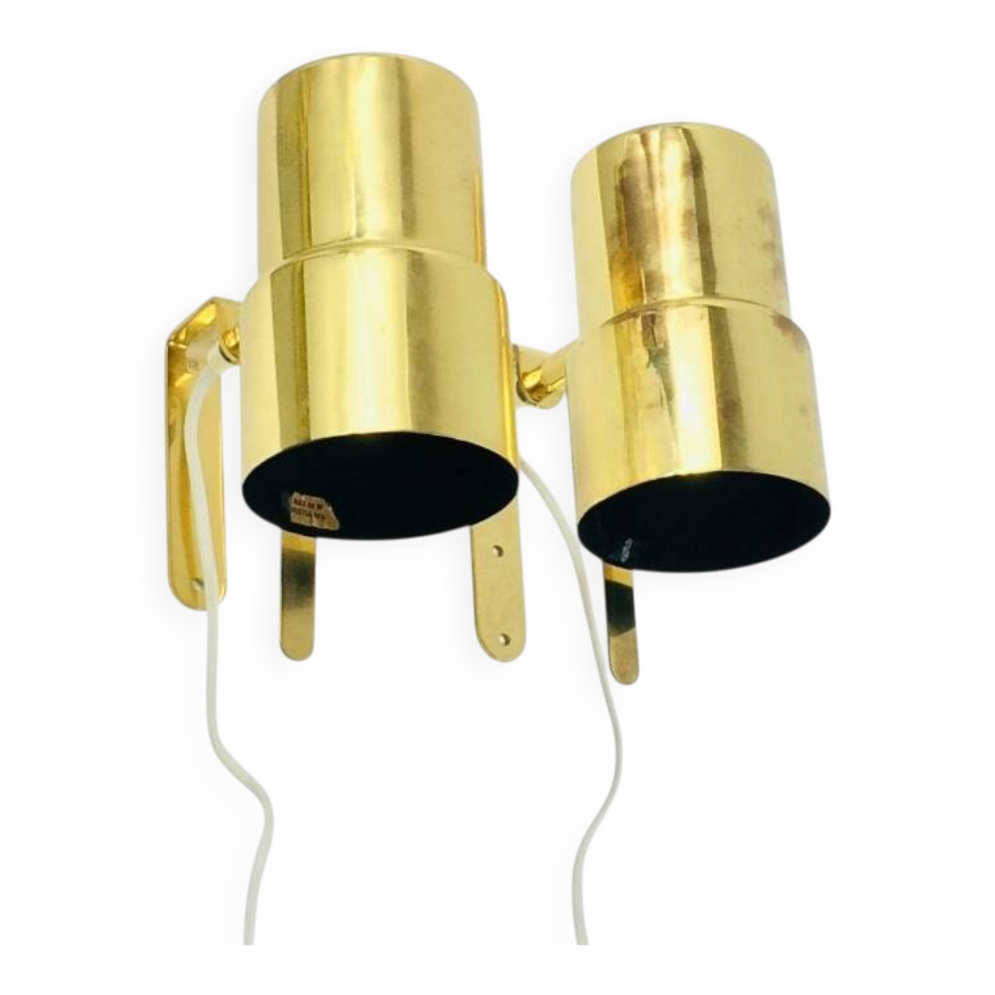 Pair Of Mid Century Scandinavian Brass Wall Lights By H.A. Jakobsson, 1960s