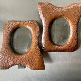 Pair of antique art nouveau copper metal photo frame  hammered copper
