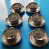 Matching cups & saucers - Chinese porcelain, translucent rice grains & Chinese gold edging