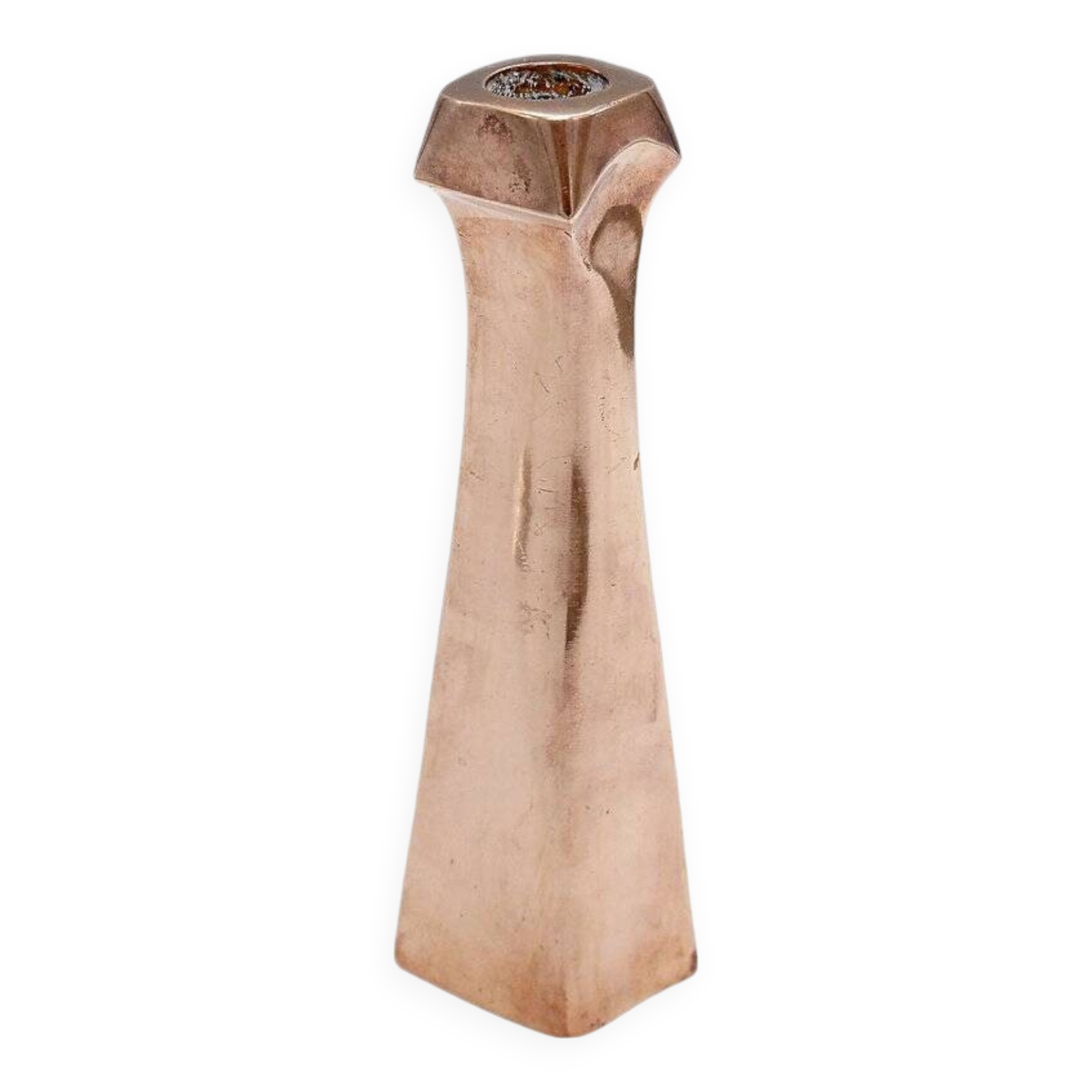 Sculptural copper candle holder