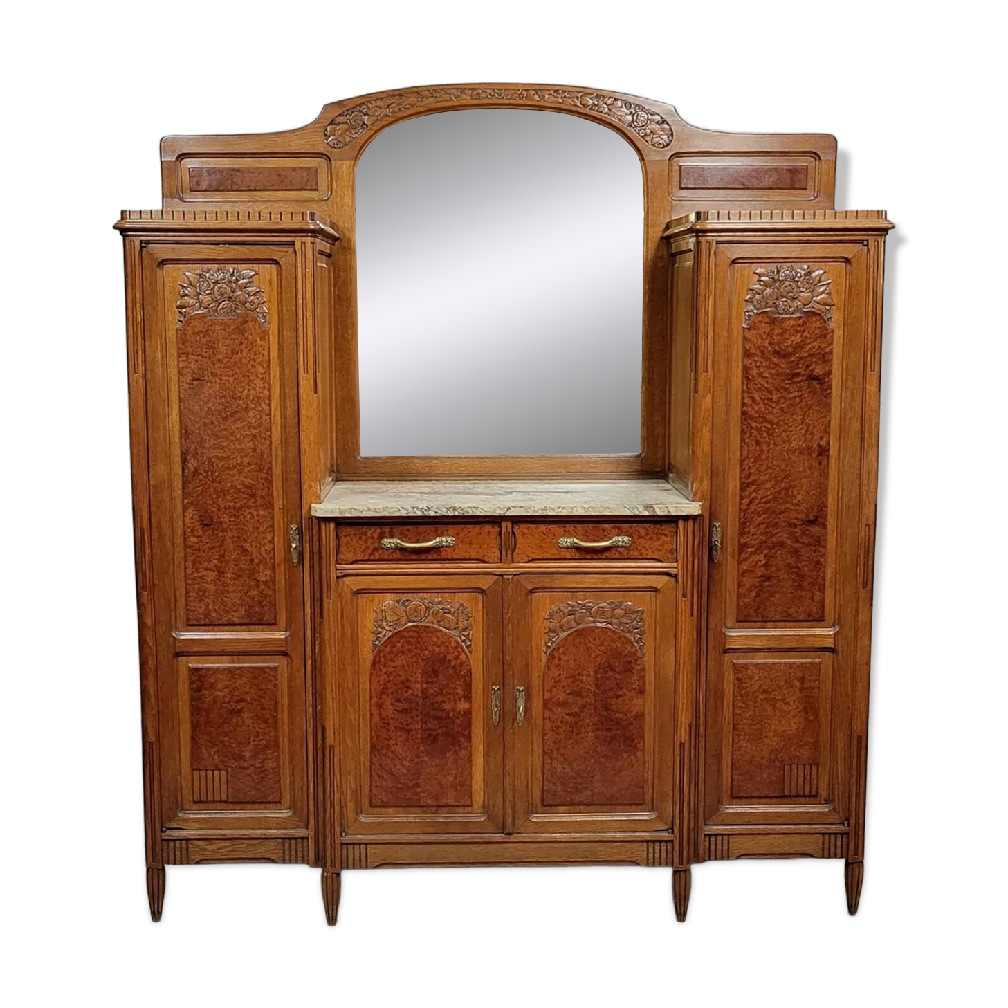 Art Nouveau period sideboard in mahogany and amboyna burl circa 1900