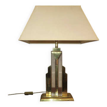Lampe de table gratte-ciel Hollywood Regency en laiton et lucite, années 1970