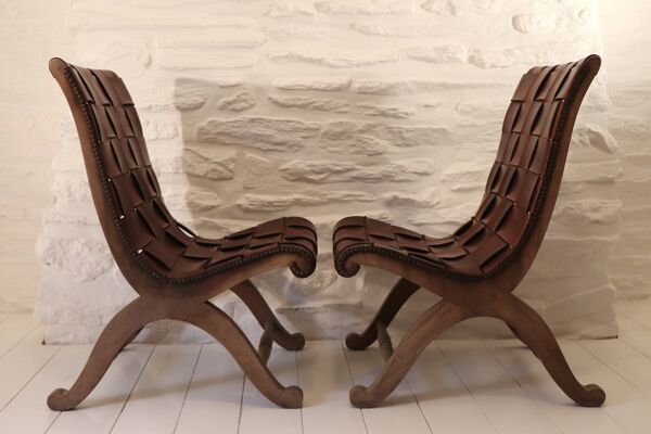 Paire De Fauteuils Pierre Lottier Design XX Cuir