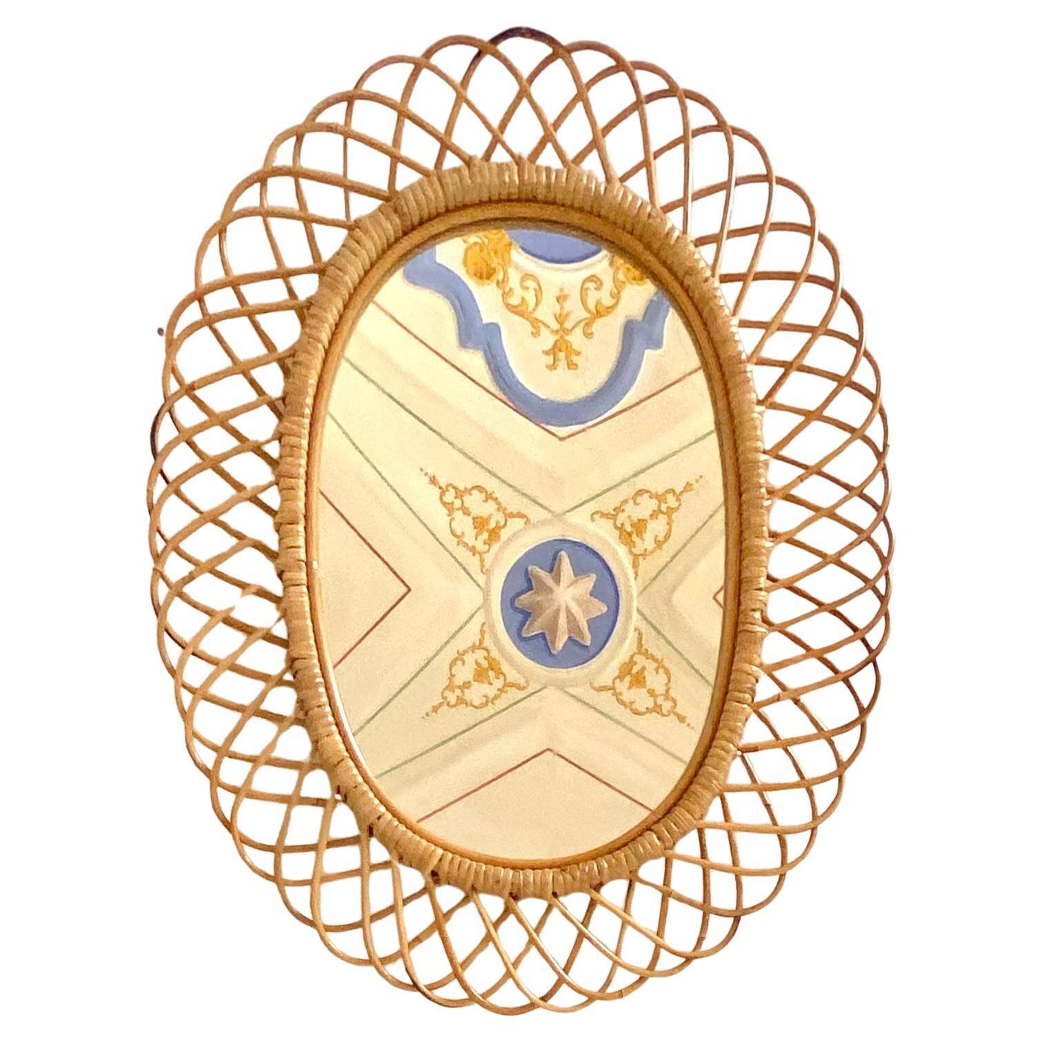 Midcentury Modern Large Sunburst Bamboo and Rattan Mirror, Bonacina, Italy 1960s
