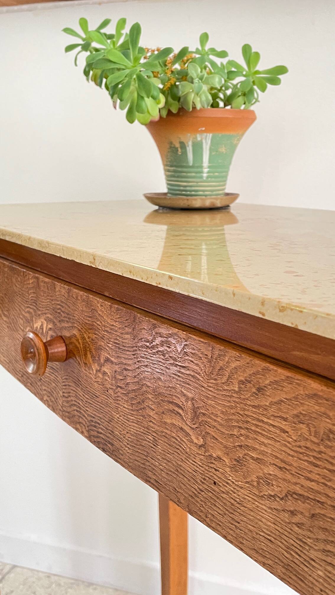 Vintage wood and marble console desk