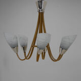 Mid-Century Wood & Glass Chandelier by Dřevo Humpolec, 1960s