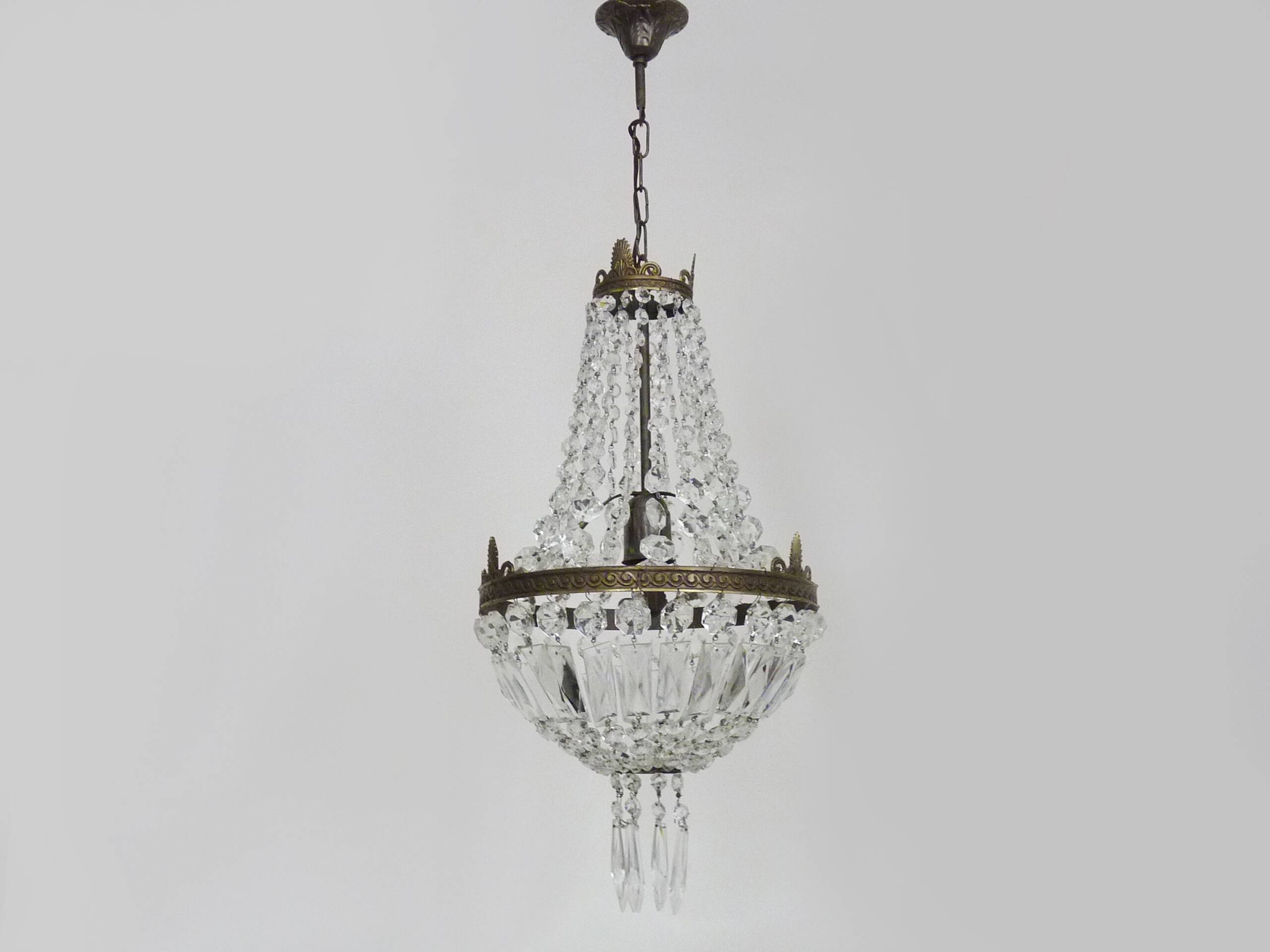 Antique Italian hot air balloon chandelier with glass pendants. Chandelier with pendants.
