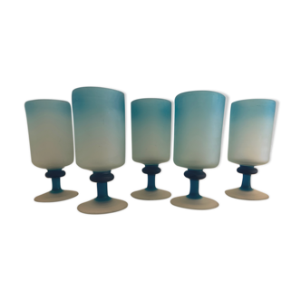 5 blue Iranian blown glasses on foot