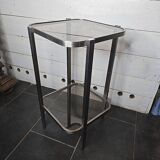 Vintage side table in chrome iron and smoked glass