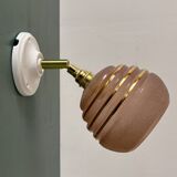 Vintage globe wall light in frosted pink and gold glass.